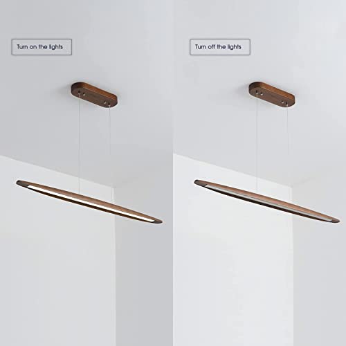 71" Wood Linear Pendant Light Wood Linear Dinning Room Light Island Lights LED Dimmable Linear Chandelier 40w for Dining Room Billiard & Pool Table Walnut Color