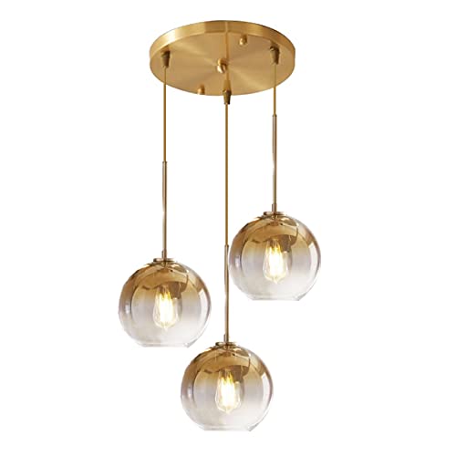 KCO Lighting 3 Light Globe Cluster Pendant Light Modern Glass Cluster Chandelier Gold Glass Pendant Light Fixture Mid Century Dining Room Chandelier Multi Pendant Light Fixture