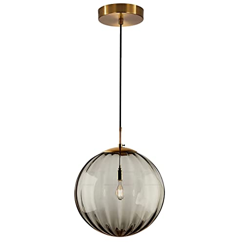 KCO Lighting Modern Gold 3 Light Hanging Pendant Light Large Smoke Glass Globe Cluster Chandelier Brush Brass Kitchen Island Light Fixture Nordic Multi Light Pendant Lighting