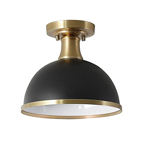 1-Light Semi-Flush Mount Ceiling Light, Matte Black, Matte Brass Accents, Bulb Not Included