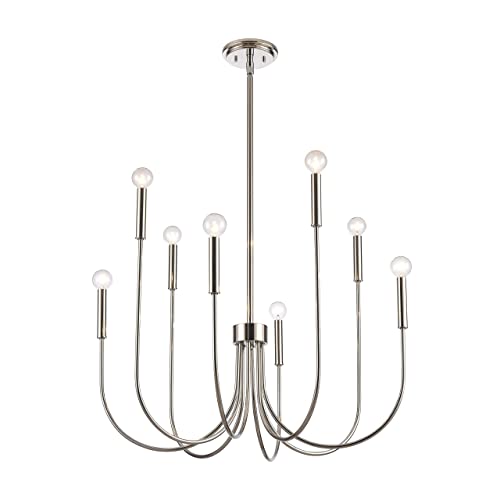 8-Light Chandelier - in Antique White Finish, 28-Inch Wide, Transitional Style