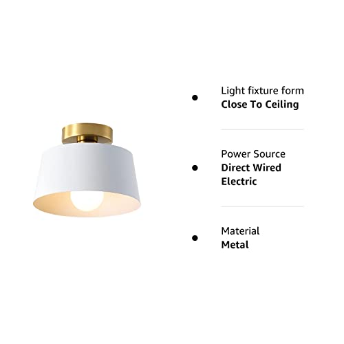 Ceiling Light Fixture, Hallway Ceiling Light with Gold Plate and Matte Black Shade, Modern Simple Style Porch Light Fixtures Semi Flush Mount (Black)