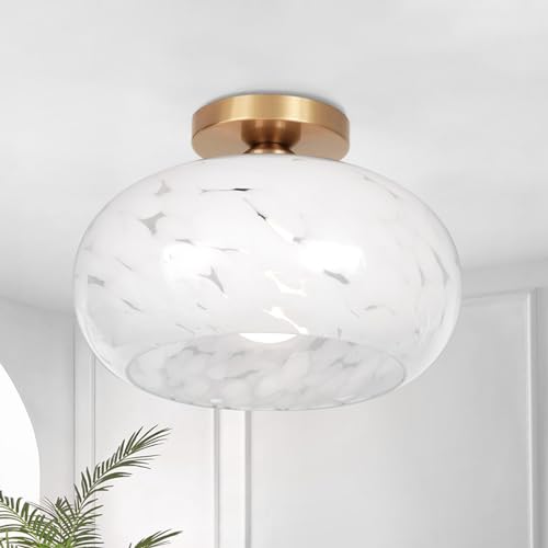 Semi Flush Mount Ceiling Light - Glass Ceiling Light Fixture Black Hallway Light Fixtures Modern Light Fixtures Ceiling for Bedroom Bathroom Entryway Kitchen Porch