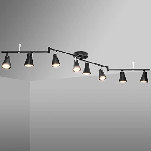 Flexible Track Lighting Fixture, Foldable Ceiling Spot Light with Adjustable 8 Light Heads, GU10 Track Light Kit for Kitchen Bedroom Living Room Matte Black (Bulbs Not Included)