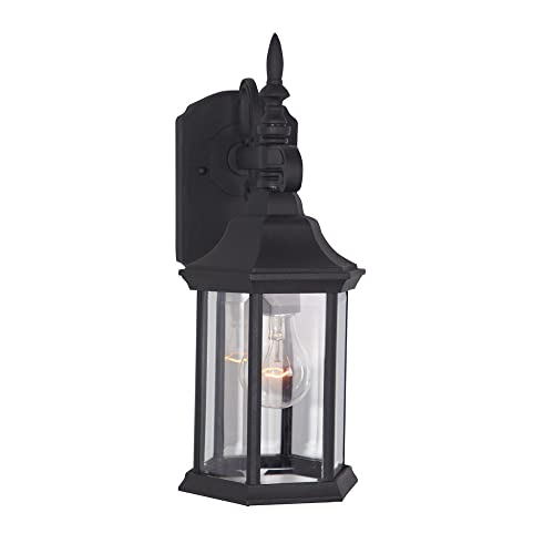 Outdoor Light Fixture, 14 Inch Exterior Wall Mount Lantern Sconce, Clear Glass Porch Lights for Front Door, Patio, and House Garage, Black, 2961-BK