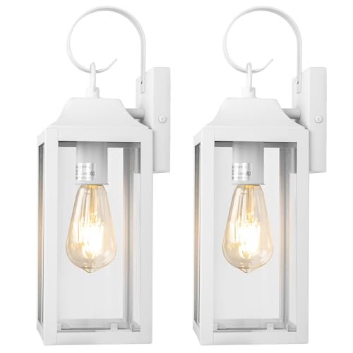 2 Pack Outdoor Light Fixtures Wall Mount, 15 Inch Gold Exterior Wall Sconces Waterproof, Large Outside Lights for House, Modern Wall Lanterns Clear Glass