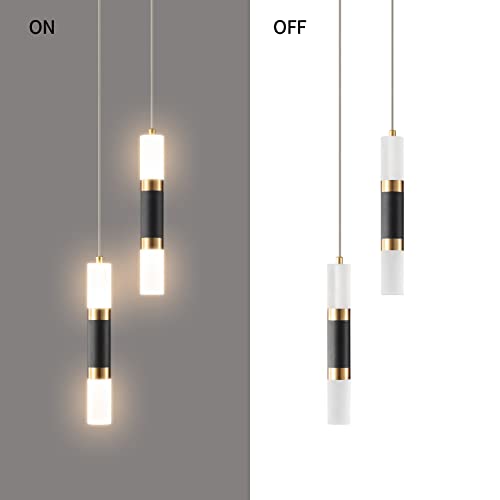 2-Light Modern Kitchen Island Dimmable LED Modern Black Gold Mini Pendant Light, Bedroom Bedside Table Black Small Pendant Light