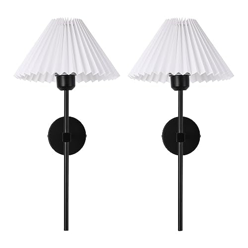 Wall Sconces Sets of 2 White Fabric lampshade Matte Black Wall Lamp Column Bracket Wall Lighting Bathroom Dresser Hardwired lamp Applicable to Living Room Bedroom Dining Room