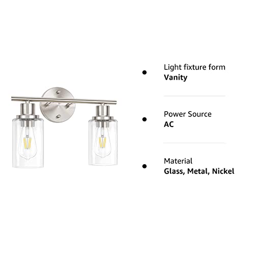 Vanity Wall Light Fixtures, Modern 3 Lights Wall Sconce with Clear Glass Shade, Brushed Nickel Farmhouse Wall Lamp for Bathroom Mirror Kitchen Porch Living Room Workshop (E26 Base)