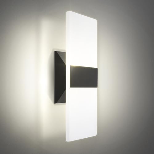 12 Inch LED Indoor Wall Sconce - Modern Interior 12W 2700K-5000K Adjustable Dimmable Wall Mounted Light Fixtures, Acrylic Glass Wall Lights for Stairway, Hallway - UL, Brushed Nickel