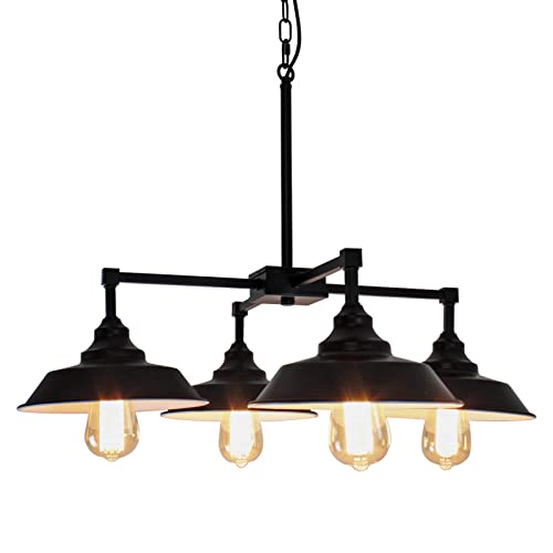 Kitchen Island Light Black Pendant Lighting Fixture 4 Lights, Modern Farmhouse Chandelier Industrial Metal Ceiling Hanging Lamp for Dining Room Hallway Pool Table