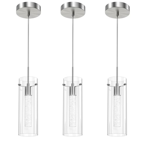 Pendant Ceiling Light Fixture, LED Kitchen Lighting Crystal Pendant Lights Kitchen Island, 1-Light Integrated Kitchen Hanging Light Fixture Modern Island Light with Bubble Glass Three Pack