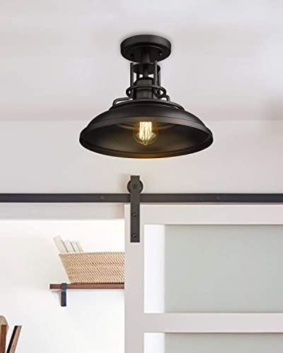 1-Light Semi Flush Mount Light Fixture, 12 inch Farmhouse Ceiling Light Fixture for Hallway, Porch, Laundry, Foyer, Oil Rubbed Bronze Finish, 4FY15-F ORB