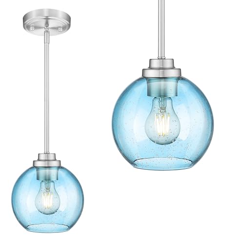 Modern Polished Gold Pendant Light, Mid Century Globe Hanging Light Fixture with Clear Glass for Kitchen Island Dining Room Bedroom Hallway Foyer (2 Pack), PL101BG-2PK