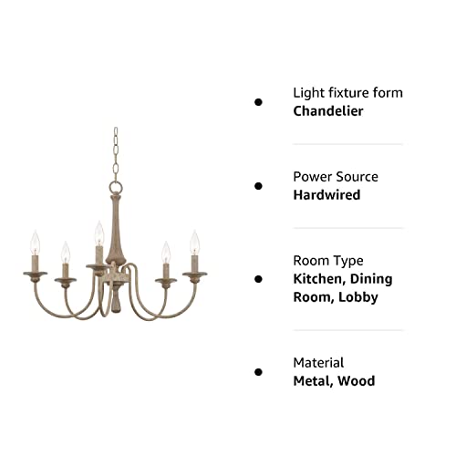 Sherbrooke 44" 6-Light French Country Chandelier, Adjustable Height, Smoked Cedar Style Wood + Rustic Metal Finish