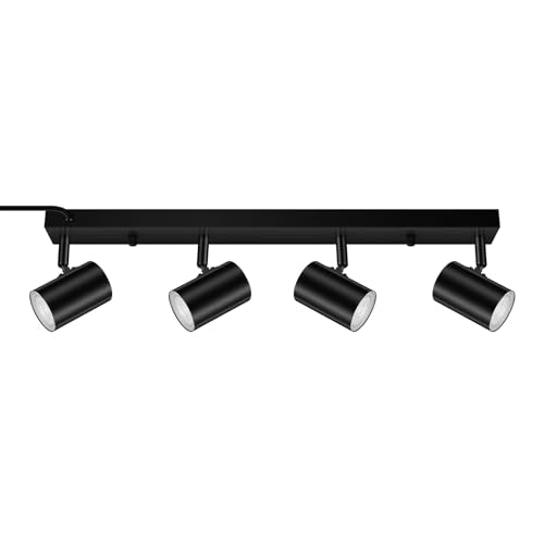 3 Light Track Lighting Kit,Black 3 Way Modern Plug in Ceiling Spotlight,Industrial LED Wall Light for Kitchen Cabinet Gallery Bar Hallway Living Room,Rocker Switch,15 Foot Cord(No Bulb)