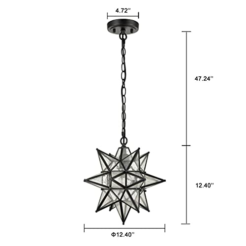 Moravian Star Pendant Light 20-Inch Large Hanging Ceiling Light Modern Gold Finish with Seeded Glass Adjustable Chain