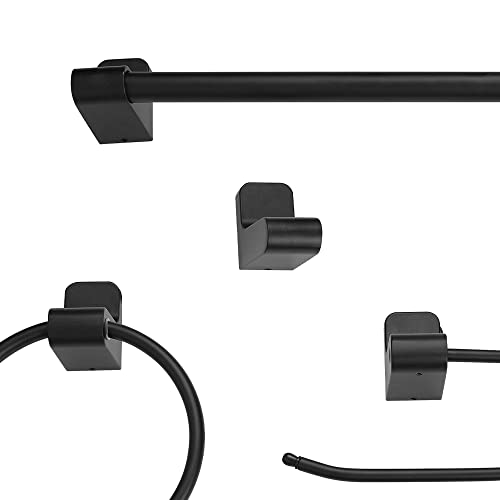 Globe Electric 51710 Bathroom Accessory Set, Matte Black, 3-Light Vanity Light, Towel Bar, Towel Ring, Robe Hook, Toilet Paper Holder, Bathroom Lights Over Mirror, Home Décor, Brooklyn, 5-Piece