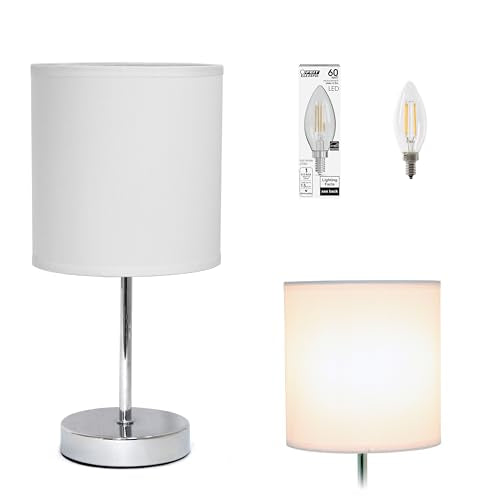 Chrome Mini Basic Table Lamp with Fabric Shade, White