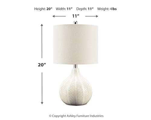 20" Modern Herringbone Ceramic Table Lamp, Off White