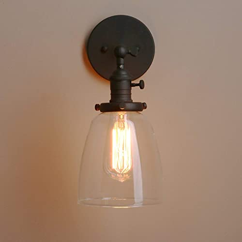 Vintage Wall Sconce Lighting with On Off Switch, Clear Glass Shade Brass Vanity Light, Industrial Wall Fixtures for Living Room Bathroom Bedroom Garage Porch