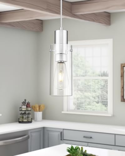 Emak Gold Pendant Light Fixtures, 3-Light Pendant Lights with Clear Glass Shade, Modern Farmhouse Hanging Lights for Kitchen Island, Dining Room, Bathroom, Bedroom, PL120-GD-CL