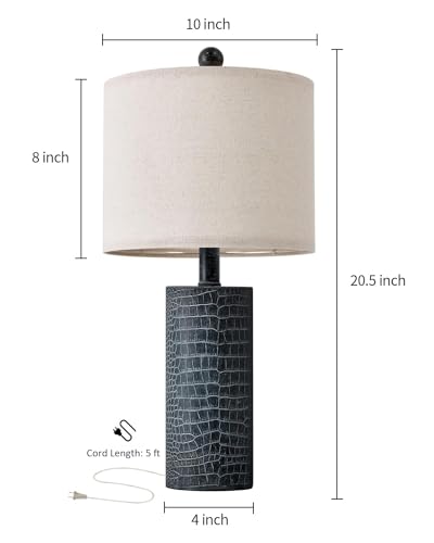 20.5" Farmhouse Lamp Single Resin Table Lamps for Living Room Bedroom Entryway Table Office Dorm Boho Nightstand Small Table Lamp Industrial End Side Table Lamps Gray