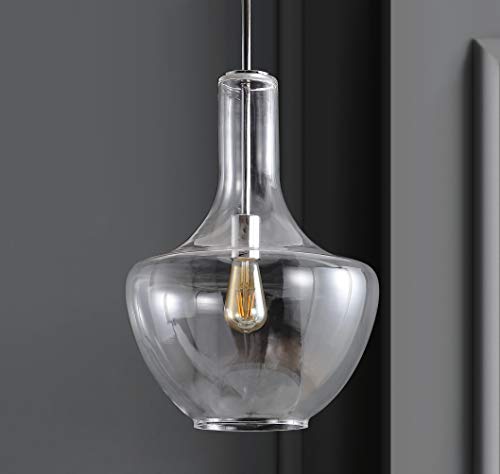 10.5" Glass/Metal LED Pendant Farmhouse Contemporary Dimmable Dining Room Living Room Kitchen Foyer Bedroom Hallway, Oil Rubbed Bronze/Clear