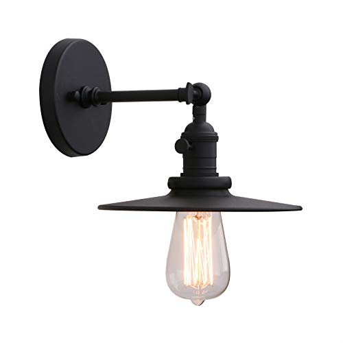 Rustic Industrial Wall Light, 1-Light Bathroom Vanity Light with 7.9" Crafted Lampshade, 180° Adjustable Wall Sconce with on Off Switch, Wall Lamp for Bedroom Living Room Kitchen (Black)