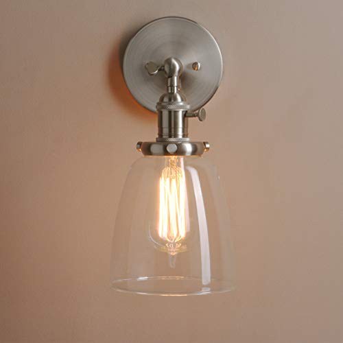 Vintage Wall Sconce Lighting with On Off Switch, Clear Glass Shade Brass Vanity Light, Industrial Wall Fixtures for Living Room Bathroom Bedroom Garage Porch