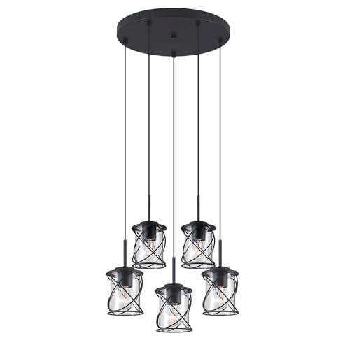 Modern Kitchen Island Pendant Lighting Adjustable Hanging Ceiling Lamp, Linear Pendant Light for Kitchen Island, 6-Light Hanging Chandelier Light for Dining Room, Brushed Nickel