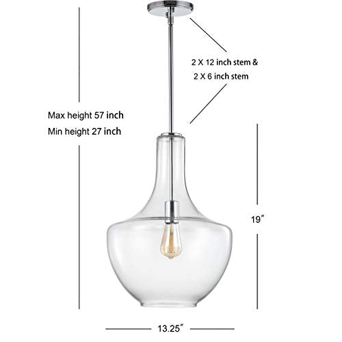 10.5" Glass/Metal LED Pendant Farmhouse Contemporary Dimmable Dining Room Living Room Kitchen Foyer Bedroom Hallway, Oil Rubbed Bronze/Clear