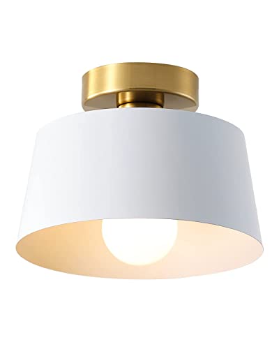 Ceiling Light Fixture, Hallway Ceiling Light with Gold Plate and Matte Black Shade, Modern Simple Style Porch Light Fixtures Semi Flush Mount (Black)