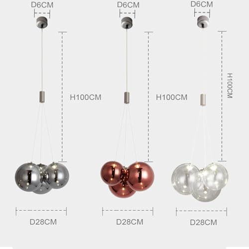 Modern LED 3 Way Glass Ball Ceiling Pendant Lights Cluster Simple Kitchen Island Lighting Fixture 3-Lights Hanging Lamp Chandelier for Dining Room(Grey), Gray (GYDD-0718-1)