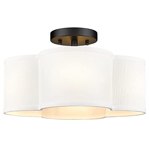 Gold Semi Flush Mount Ceiling Light, Close to Ceiling Light Fixtures with Fabric Shade in Quatrefoil Shape, Farmhouse Brass Ceiling Light for Kitchen Dining Hallway Bedroom, AD-22007-4SF-GD