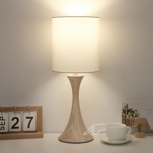 3 Way Touch Control Table Lamp, Dimmable Bedside Desk Lamp with Metal Base Modern Nightstand Lamp Stylish Grey Shade Simple Side Table Lamp for Bedroom, Living Room, Office or Den LED Bulb Included