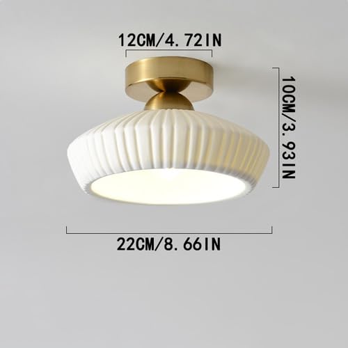 White Semi Flush Mount Ceiling Light, Mid Century Modern Close to Ceiling Light Fixtures, 8.6" Milk Glass Ceramic Pendant Lamp Shade, Farmhouse Lighting for Porch Hallway Kitchen Bedroom