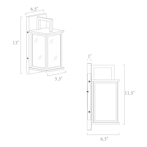 Black and Gold Outdoor Wall Lights, Modern Exterior Wall Mounted Sconce with Clear Glass Shade, Anti-Rust Square Waterproof Porch Lights Fixture for Front Door, Entry, Porch, Patio, and Gazebo