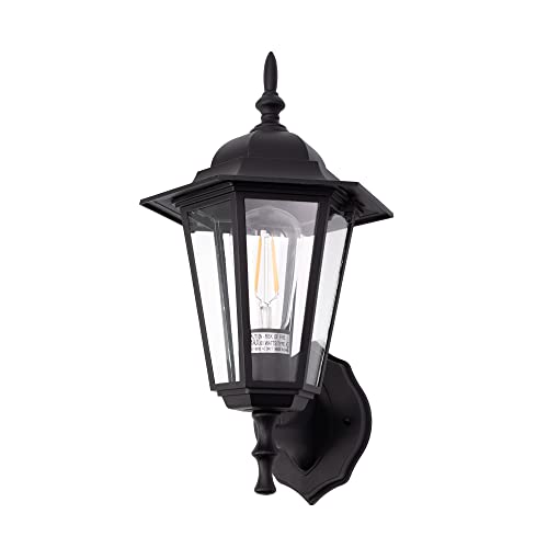 Outdoor Wall Lantern, Wall Sconce as Porch Lighting Fixture with E26 Medium Base, Aluminum Housing Plus Glass, Water-Proof, Bulb Not Included, White Finish, 1 Pack