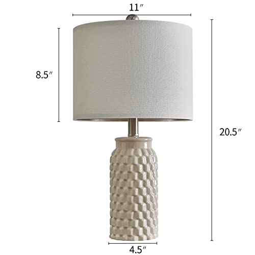 20.5" White Modern Ceramic Bedside Lamp Set of 2 for Bedroom Decor Farmhouse Table Lamp for Living Room Office Dorm