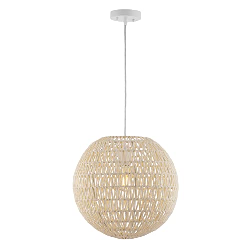 15.7" Woven Rattan Orb LED Pendant Minimalist Modern Contemporary Transitional Bohemian Modern Dimmable Adjustable Dining Room Living Room Kitchen Foyer Bedroom Hallway, White