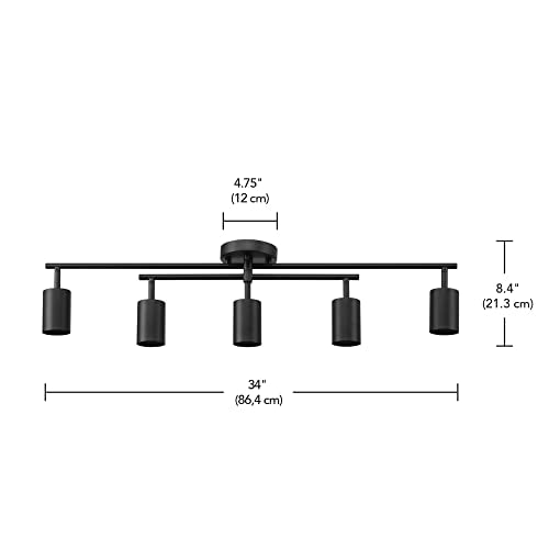 5-Light Track Lighting, Center Swivel Bar, Matte Black, Ceiling Light, Track Light Heads, Pivot Shades, Track Ceiling Light, Track Lighting Kit, 5 Bulb Kitchen Light