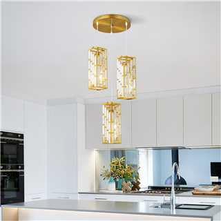 Gold Pendant Lighting Modern Pendant Light, Mini Crystal Chandeliers,Adjustable Pendant Light Fixture for Kitchen Island Dinning Room Bedroom (3 Pack)