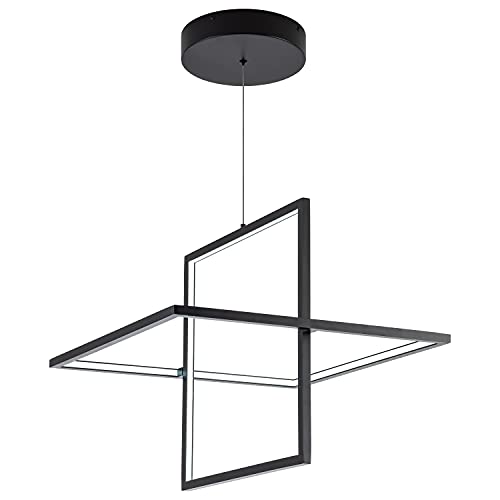 Modern LED Chandelier Linear Rectangle Chandelier Dimmable 35.4” Kitchen Island Lighting, Contemporary Hanging Linear Led Pendant Chandelier Light Fixture for Dining Room Hallway Bar Black