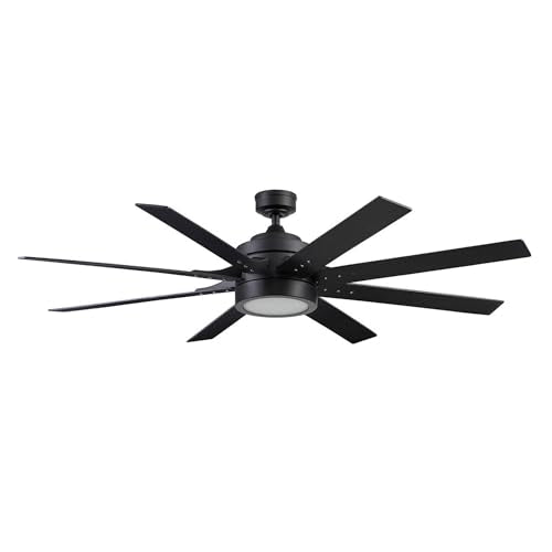 Ceiling Fans Xerxes, 62 Inch Contemporary LED Ceiling Fan with Light and Remote Control, 8 Blades with Dual Finish, Reversible Motor - 51628-01 (Brushed Nickel)