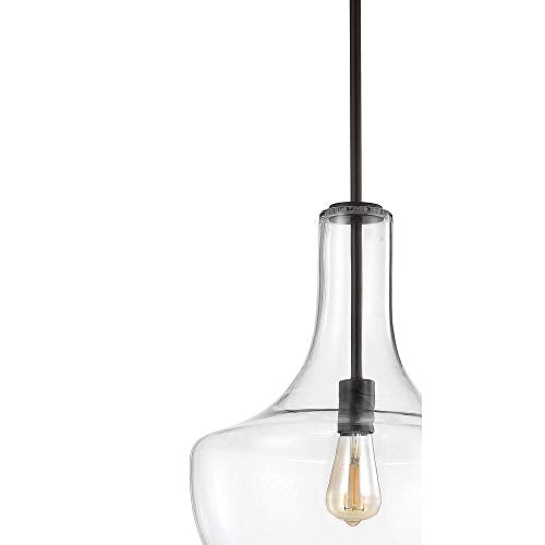 10.5" Glass/Metal LED Pendant Farmhouse Contemporary Dimmable Dining Room Living Room Kitchen Foyer Bedroom Hallway, Oil Rubbed Bronze/Clear