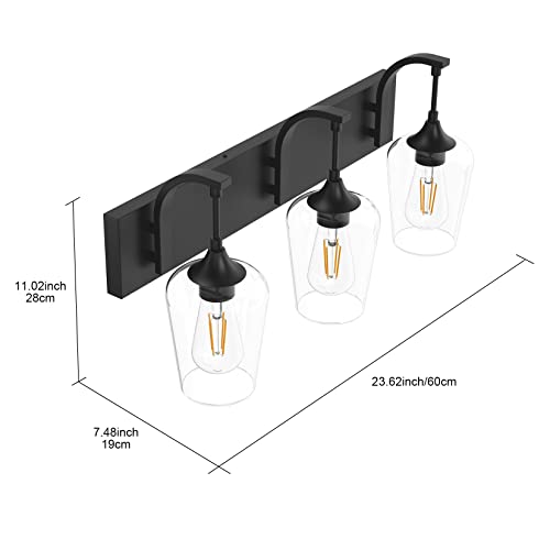 Matte Black Bathroom Vanity Light 4-Lights Industrial Black Vanity Lights Clear Glass Vintage Edison Matte Black Wall Mount Light Fixtures for Bathroom