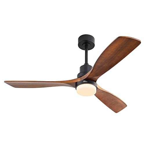 Low Profile Ceiling Fan With Lights Remote Control 52 Inch Flush Mount Ceiling Fan Modern Wood Blade Fan For Bedroom Living Room Indoor Outdoor Farmhouse Patio, Noiseless DC Motor