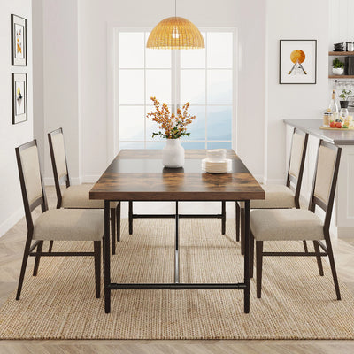 Mesa de comedor rectangular Claremont | Mesa de desayuno industrial de madera negra marrón para 6-8 personas