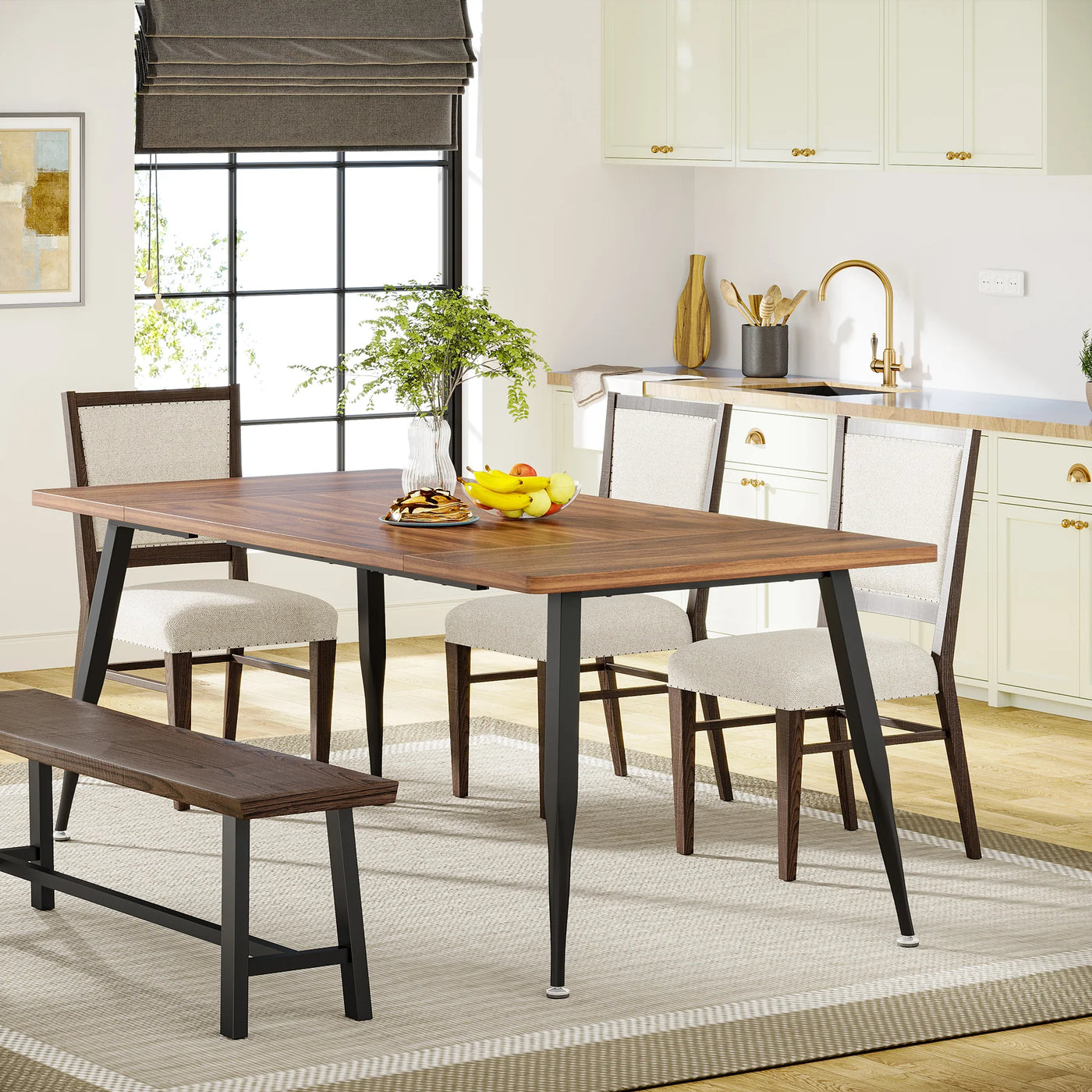 Hampton Industrial Wooden Dining Table | 70.9" Kitchen Dinner Table for 6 to 8 People